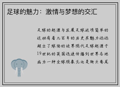 足球的魅力：激情与梦想的交汇